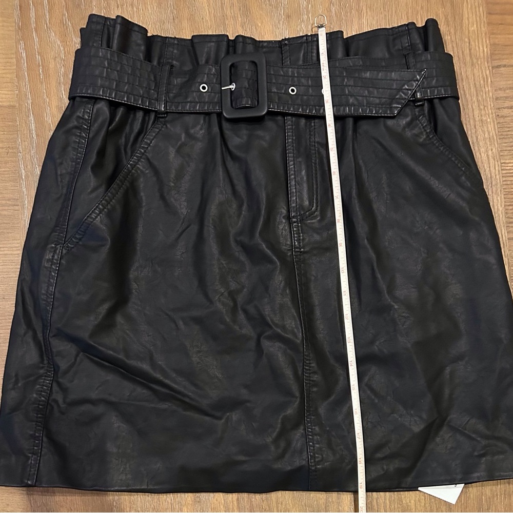 Stylish Faux Leather Paperbag Waist Skirt with Belt